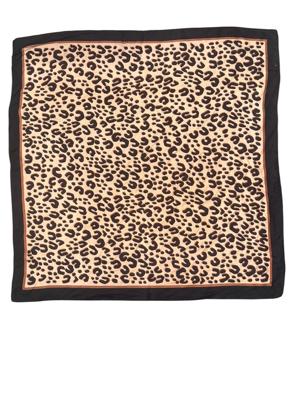 Leopard Print Satin Scarf 26β x 27β Neutral Black & Beige Square Scarf - Picture 2 of 10